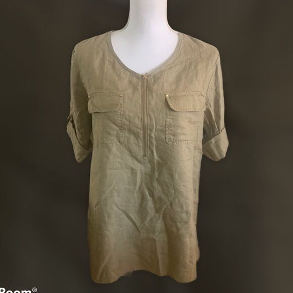 🎄Ellen Tracy Linen Roll Tab Tunic - Picture 3 of 7